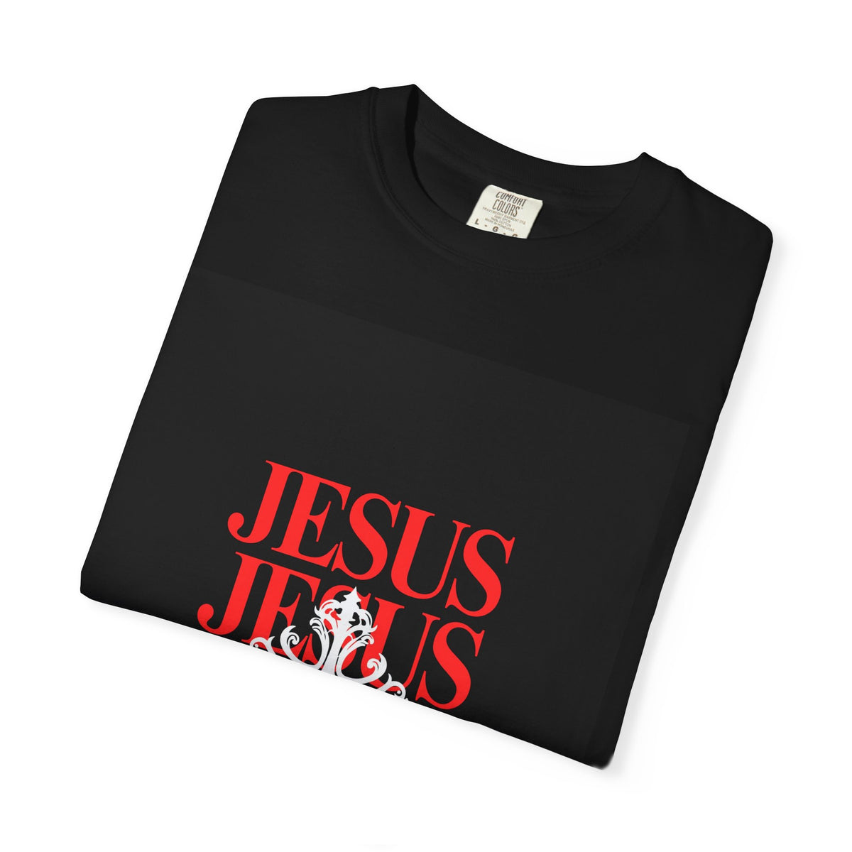 Jesus Cross T-Shirt — "Jesus" Repeated Graphic with 'The Way, The Truth, The Life'
