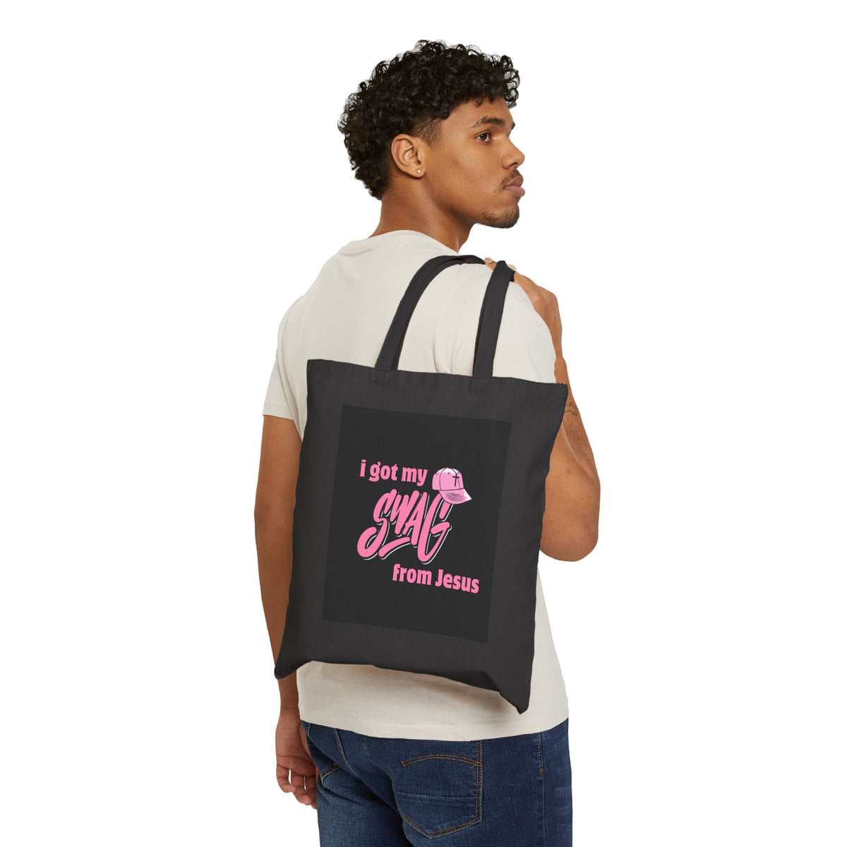 Canvas Tote Bag — “I Got My Swag From Jesus” Pink Faith Shopper