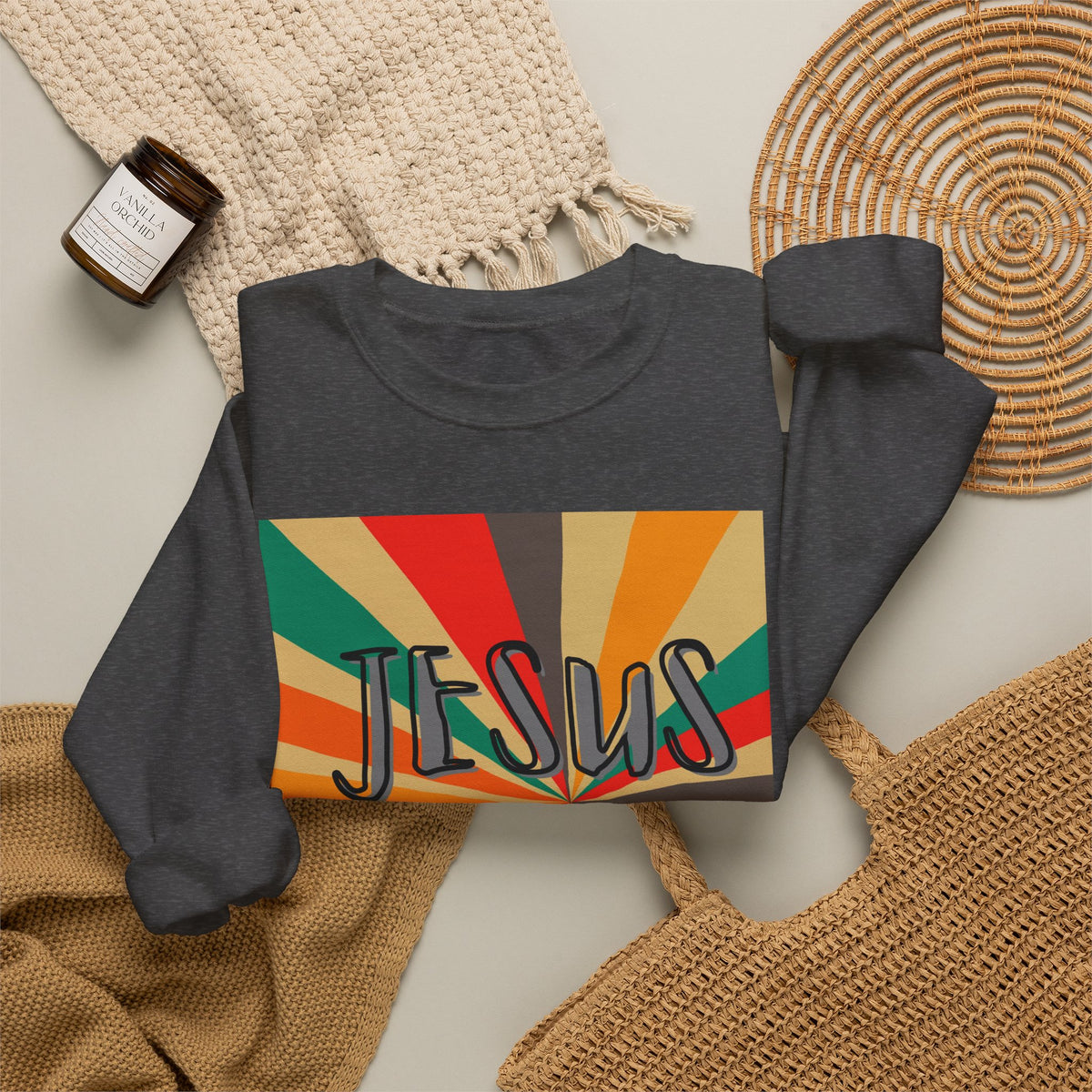 Jesus Vibes Sweatshirt - Retro Colorburst Christian Crewneck