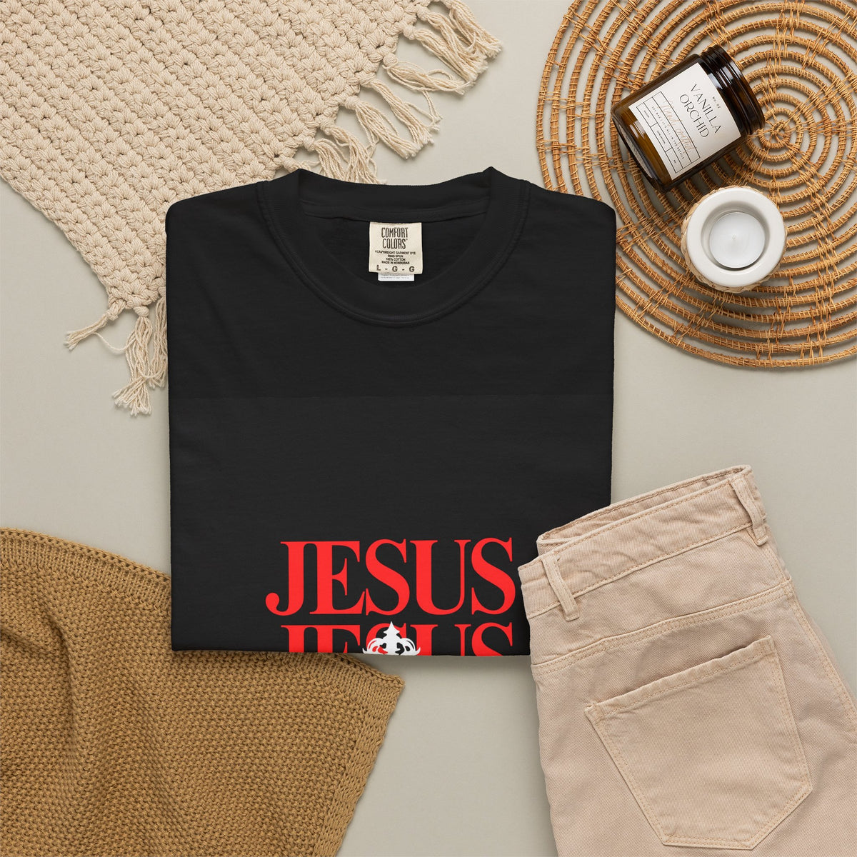 Jesus Cross T-Shirt — "Jesus" Repeated Graphic with 'The Way, The Truth, The Life'