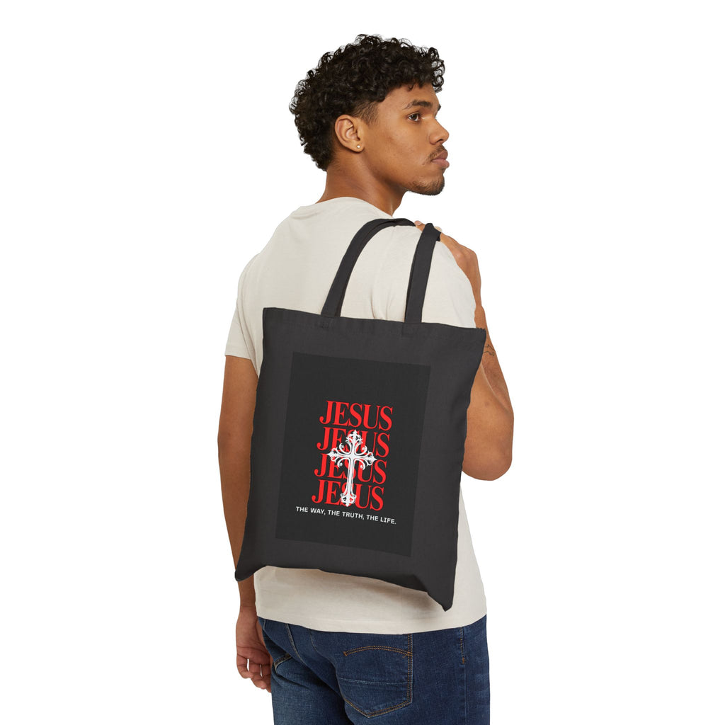 Jesus Cross Canvas Tote Bag – Faith-Based Grocery & Church Book Carrier