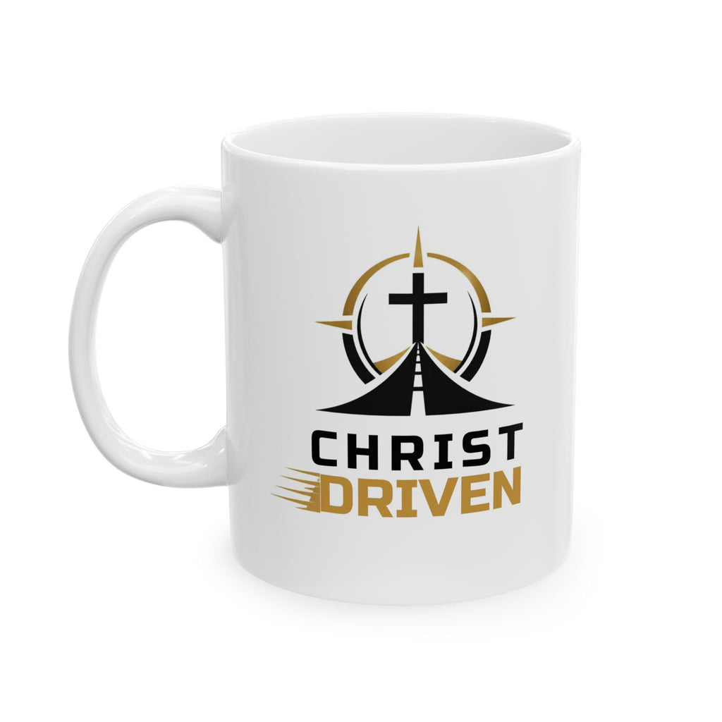 Christ Driven Coffee Mug — Christian Faith Cross Road Logo (11oz & 15oz)
