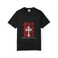 Jesus Cross T-Shirt — "Jesus" Repeated Graphic with 'The Way, The Truth, The Life'