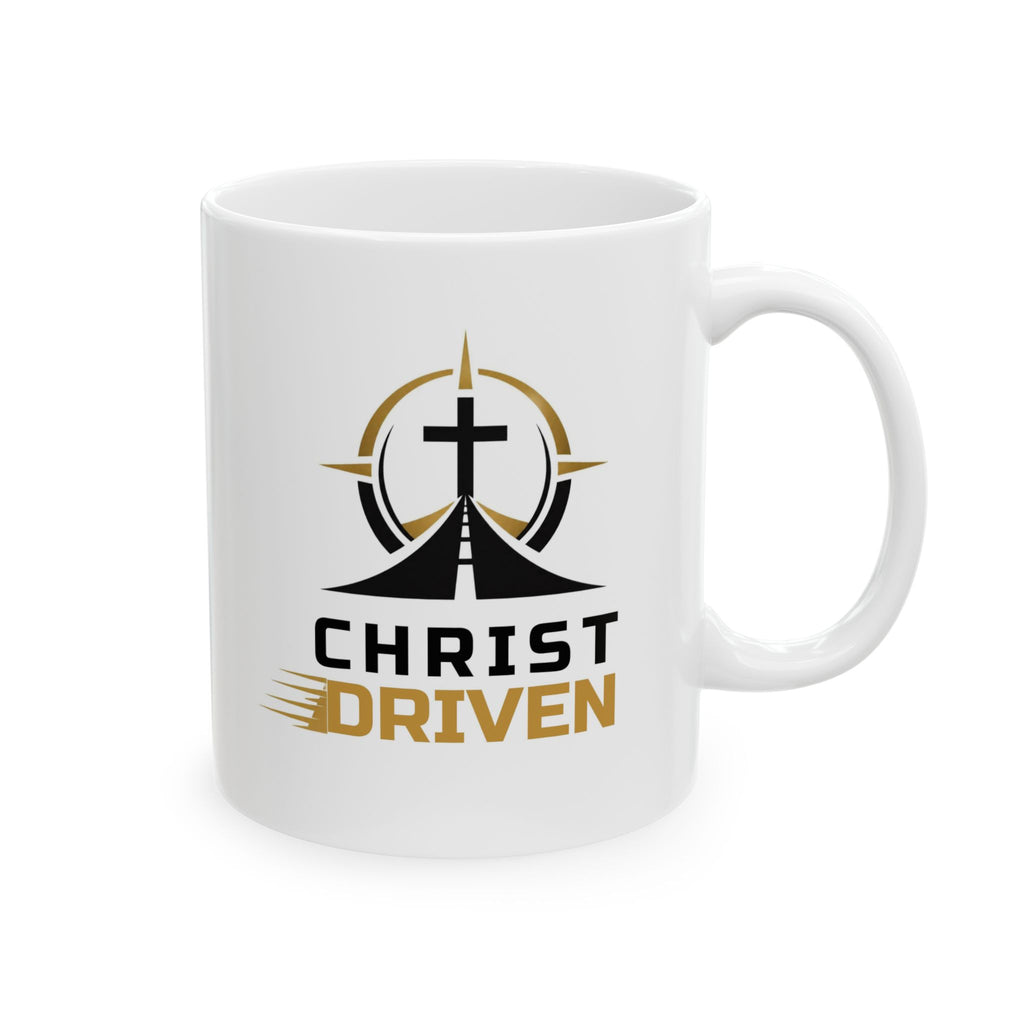 Christ Driven Coffee Mug — Christian Faith Cross Road Logo (11oz & 15oz)